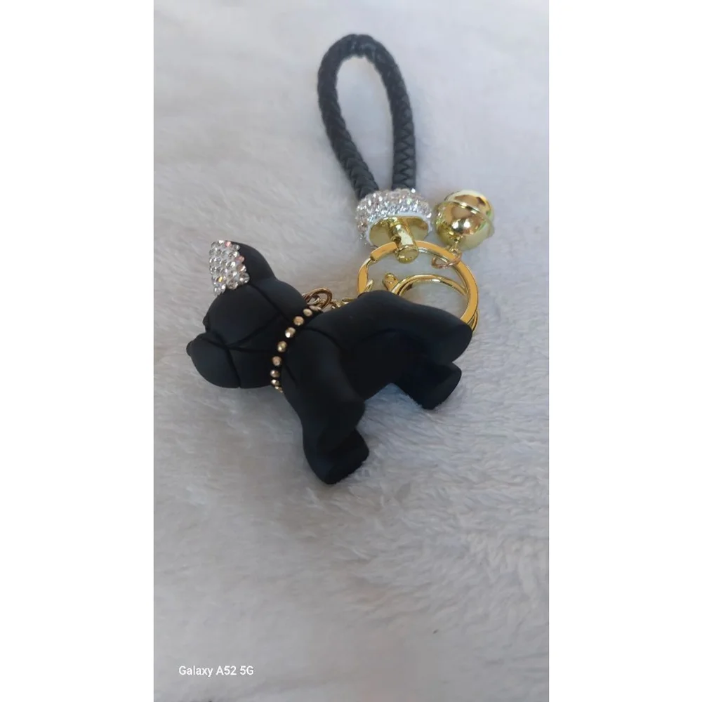 Oh, Frenchie - Black and Rhinestone with Gold Frenchie charm or Keychain
